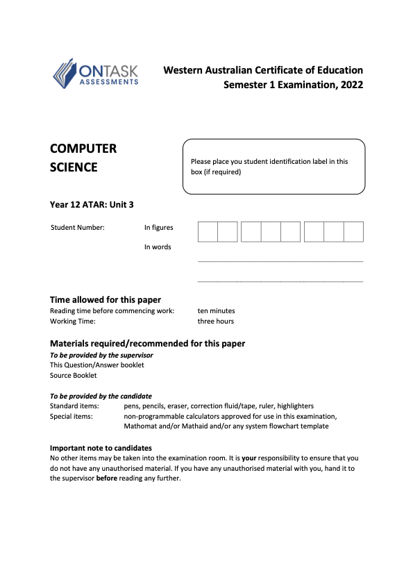 2022 ATCSC - Sem 1 Exam - Cover