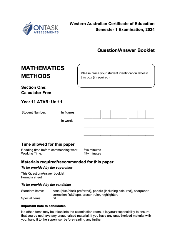 Microsoft Word - 2024 AEMAM - Sem 1 Exam (Calculator Free) - FINAL v1.docx