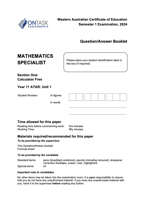 Microsoft Word - 2024 AEMAS - Sem 1 Exam (Calculator Free) - FINAL v1.docx