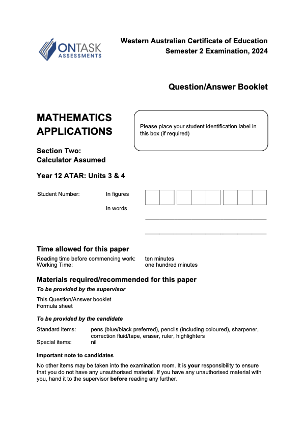 Microsoft Word - 2024 ATMAA - Sem 2 Exam (Calculator Assumed) - FINAL v1