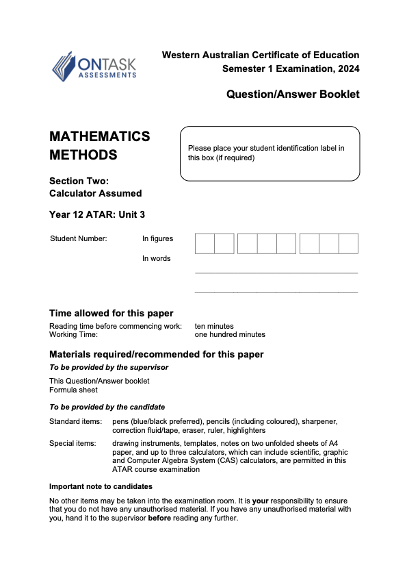 Microsoft Word - 2024 ATMAM - Sem 1 Exam (Calculator Assumed) - FINAL v1.docx